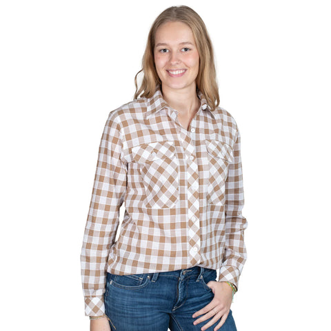Just Country Womens Abbey Workshirt | Tan/White Check