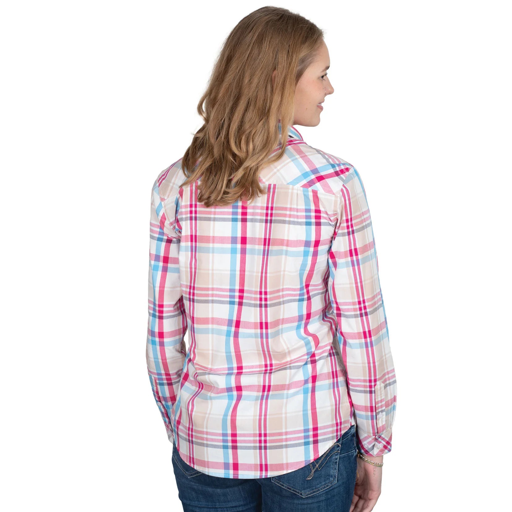 Just Country Womens Abbey Workshirt | Pink/Blue/Tan Plaid