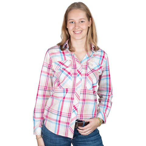 Just Country Womens Abbey Workshirt | Pink/Blue/Tan Plaid