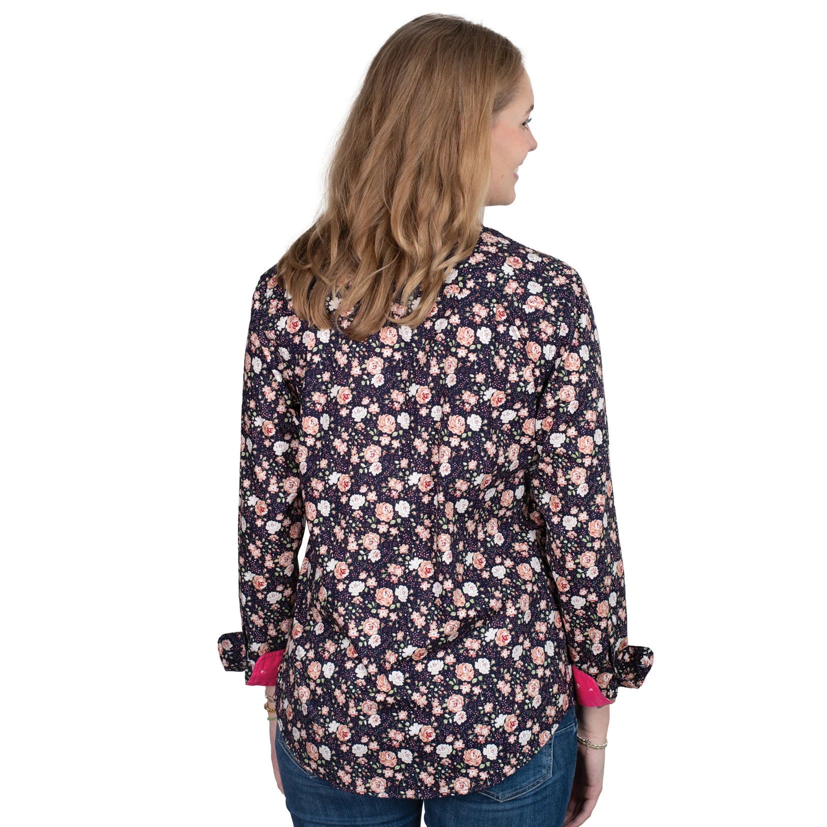 Just Country Womens Abbey Workshirt | Navy Peonies/Hot Pink