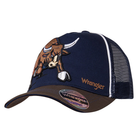 Wrangler Kids Brendon Trucker Cap, Dark Tan/Navy