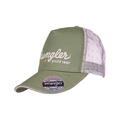 Wrangler Lucy Hgh Profile Ponytail Trucker Cap - Pastel Pink/Khaki Marle