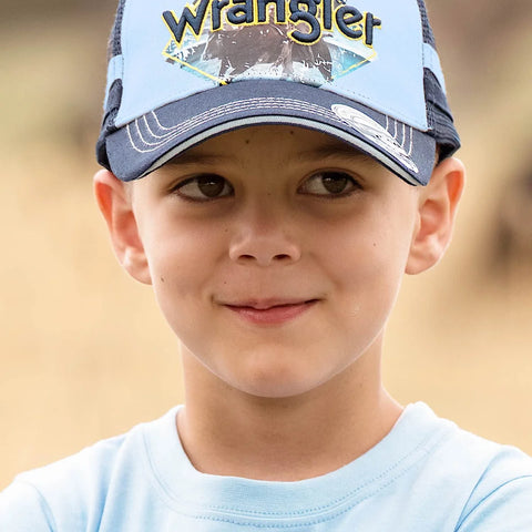 Wrangler Kid's Bruno Trucker Cap - Light Blue / Navy
