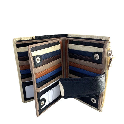 Funky Leather Wallet | Black/Beige