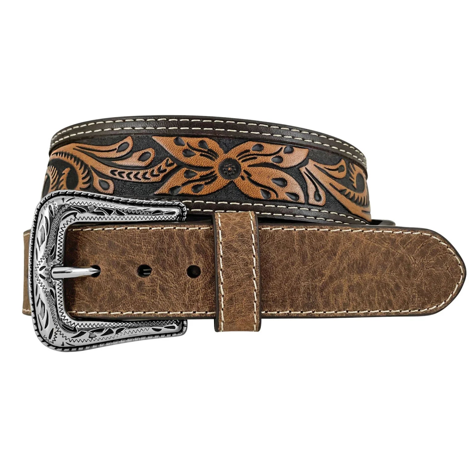 Men's Roper Tan Leather Tapered Belt Floral Hand Tooled