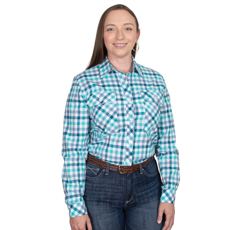 Just Country Abbey Full Button Ladies Shirt - Blue/Teal Check