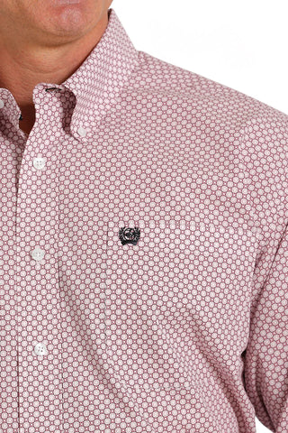Cinch Mens Geometric Print Button Down Shirt - Pink/Black