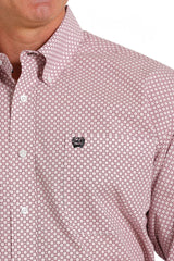 Cinch Mens Geometric Print Button Down Shirt - Pink/Black