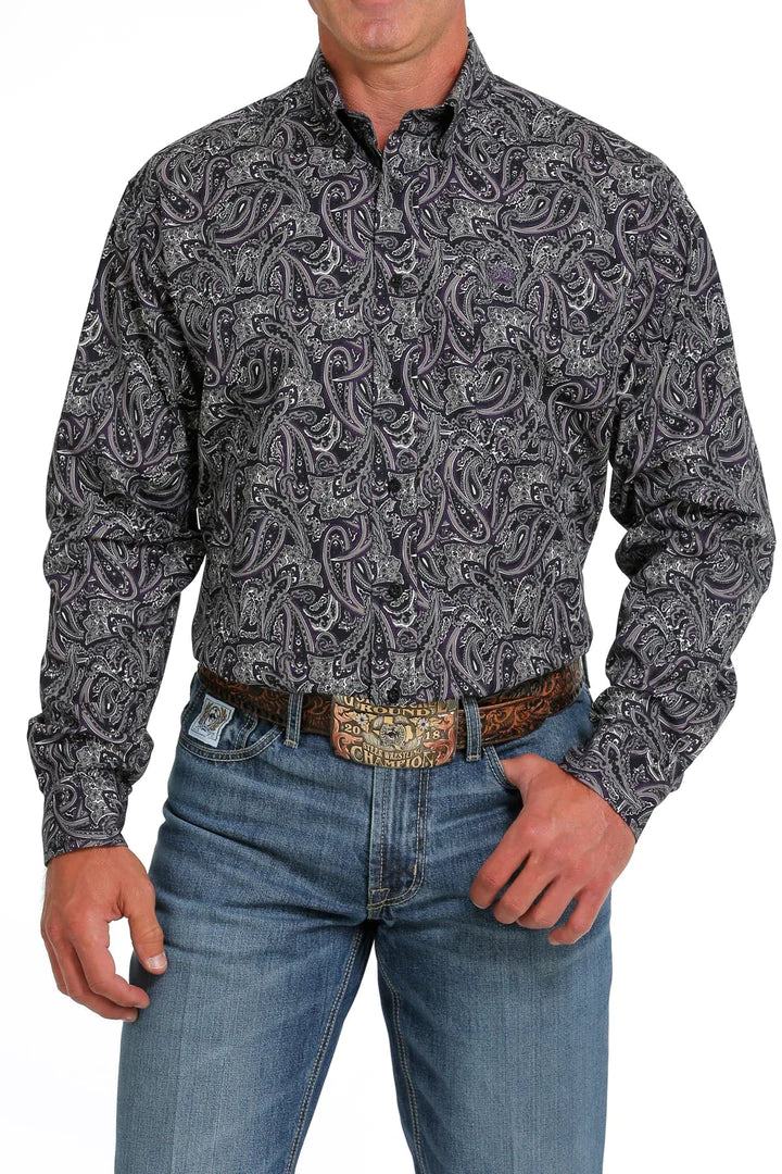 Cinch Classic Black/ Purple Paisley Long Sleeve Shirt