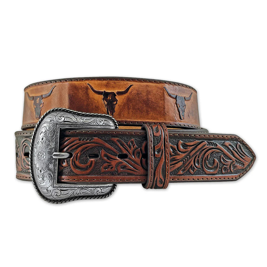 Roper Men's Debossed Ox Heads Belt