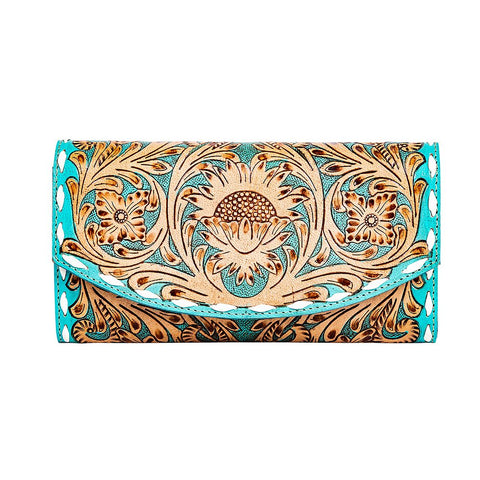Tambrina Hand-Tooled Wallet in Turquoise