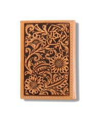 Ariat Mens Western Trifold Wallet Leather Embossed Logo Flowers Tan