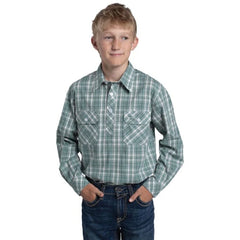 Just Country Boys Brayden Shirt - Deep Sea Green & White Plaid