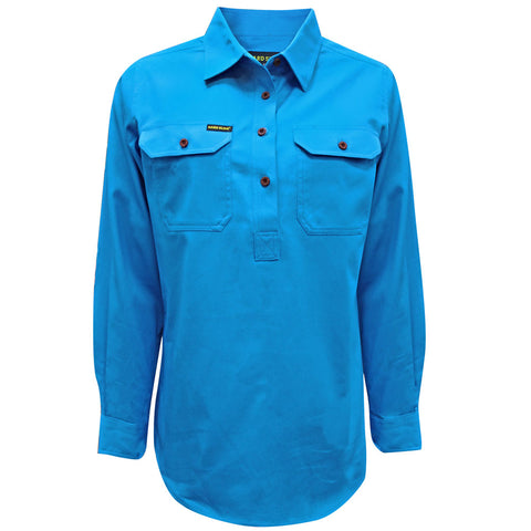 Thomas Cook Hard Slog 1/2 Button Light Drill Long Sleeve Shirt – Bright Blue