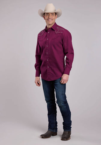 Roper Mens Karman Embroidered Shirt | Wine