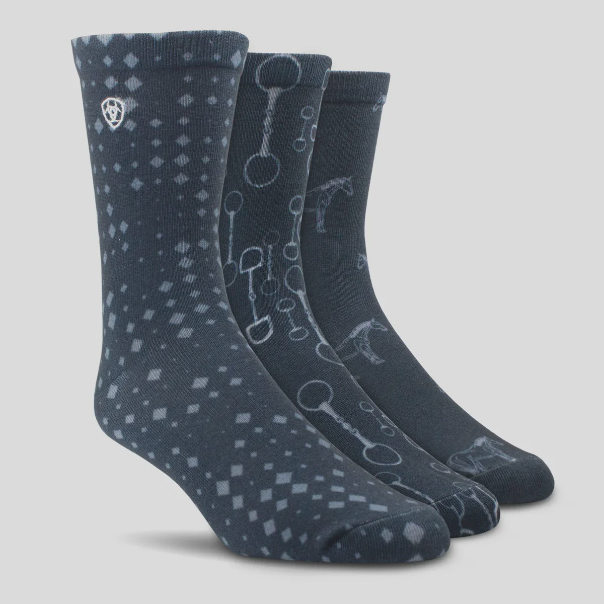 Ariat Novelty Ladies Crew Socks Navy Raining Bits