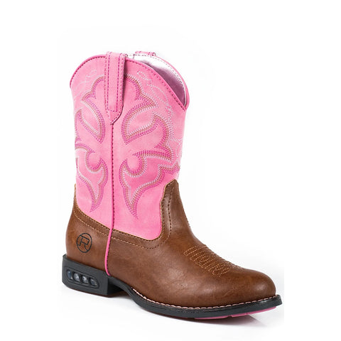 Roper Toddlers Lightning Western Boots Tan/Pink