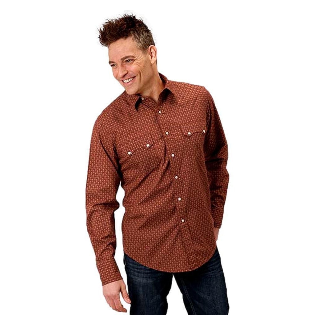 Roper Western Shirt Mens L/S Arrow Geo Brown