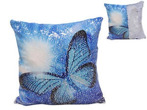 Sequinned Blue Butterfly Cushion