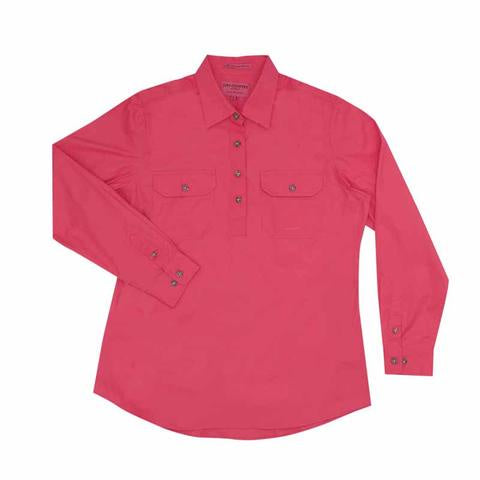 Just Country Jahna 1/2 Button Work Shirt - Hot Pink