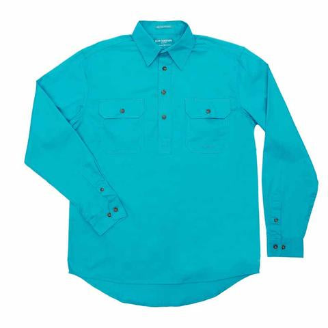 Mens Workshirt - Cameron Half Button Turquoise