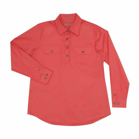 Just Country Jahna 1/2 Button Work Shirt - Hot Coral