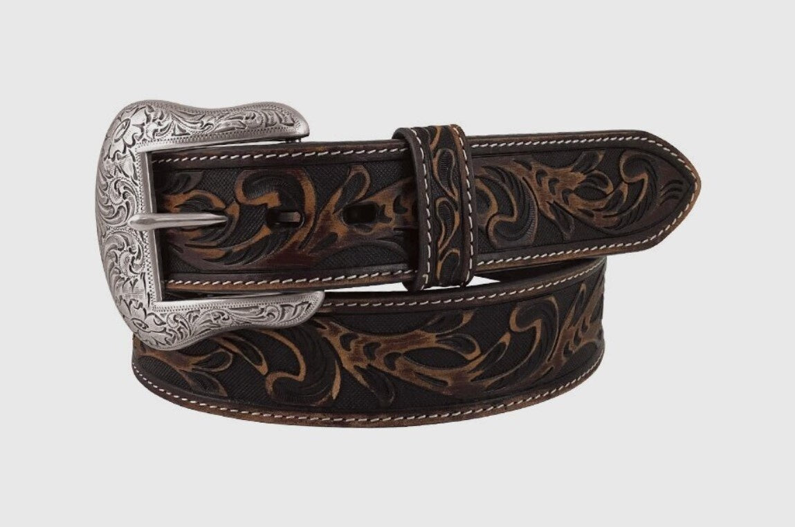 Roper Dark Brown Tooled Leather Belt