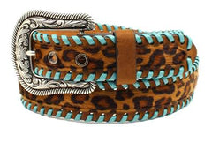 Ariat Women's Leopard and Turquoise Whipstitch Belt