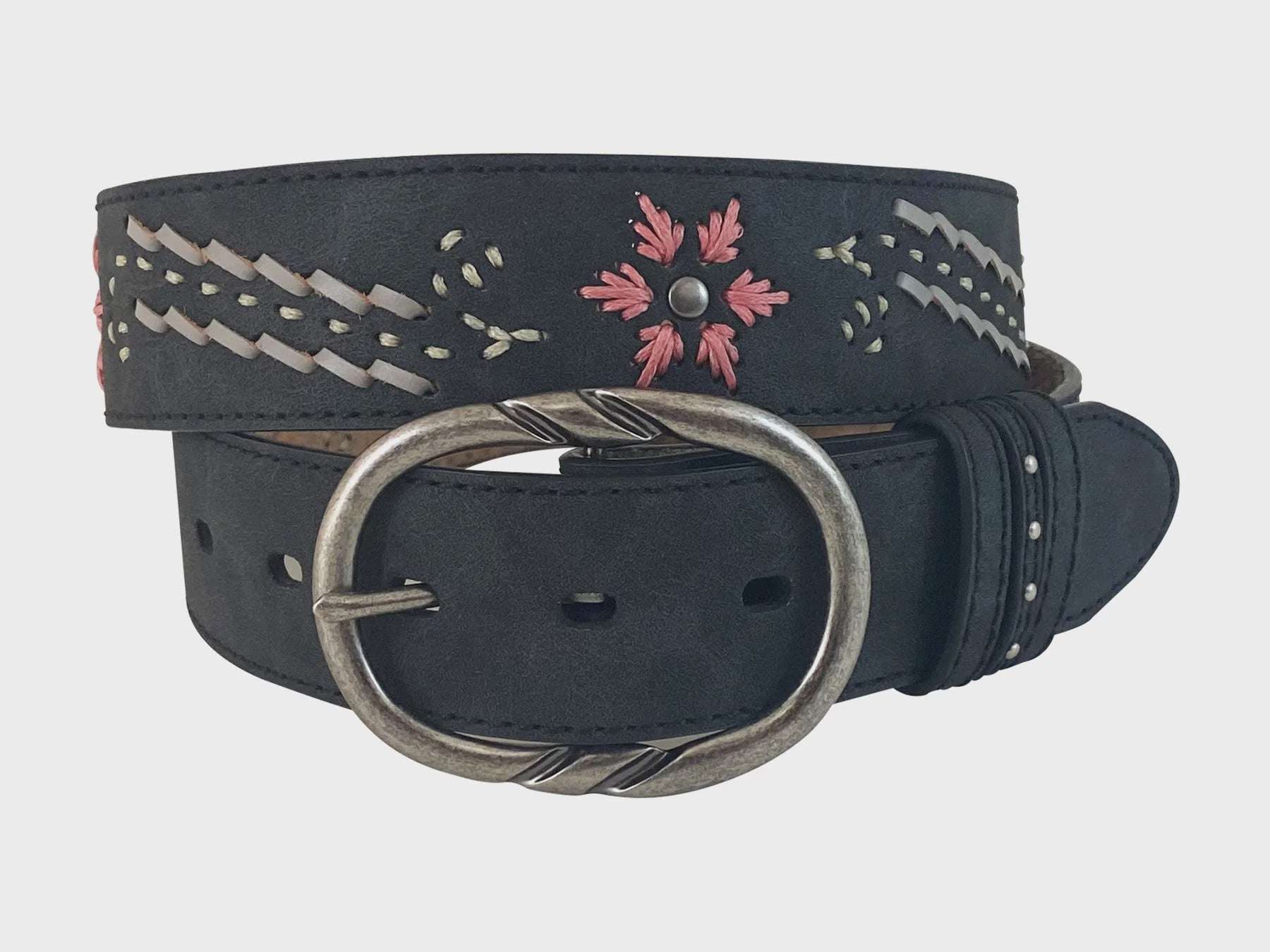 Roper Womens Belt  1.1/2'' Distressed Leather Embroidered Black