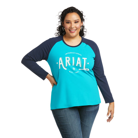 Ariat Womens R.E.A.L Loop Lake Blue/Navy Baseball T-Shirt
