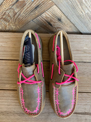 Twisted X Womens Pink Ribbon Barbed Lace Up Moc