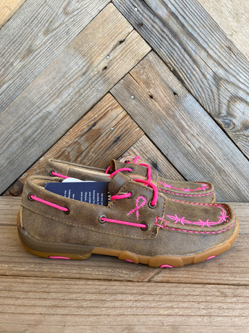 Twisted X Womens Pink Ribbon Barbed Lace Up Moc