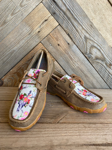 Twisted X Womens Flower Skull Lace Up Moc
