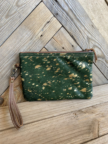 Gold Speckle Forest Green Pouch