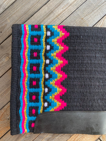 Luxe Woven Western Saddle Pad - Black/Pink & Turquoise