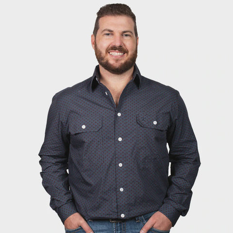 Just Country Mens Austin Full Button Shirt - Grey/Red