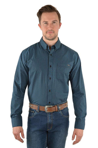Pure Western Mens Adam Print Button Down Long Sleeve Shirt - Black/Blue