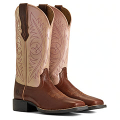 Ariat Wms Round Up Wide Square Toe Stretchfit Festival Brown / Champagne