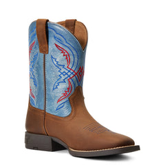 Ariat Kids Double Kicker Distressed Brown/Stone Blue Boots