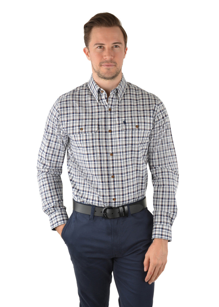 Thomas Cook Mens Stephens Check, Two Pocket Long Sleeve Shirt - Navy/Multi
