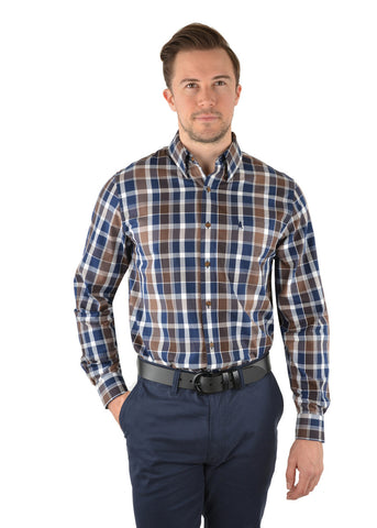 Thomas Cook Mens Roycroft Check - Single Pocket Long Sleeve Shirt - Navy/Brown