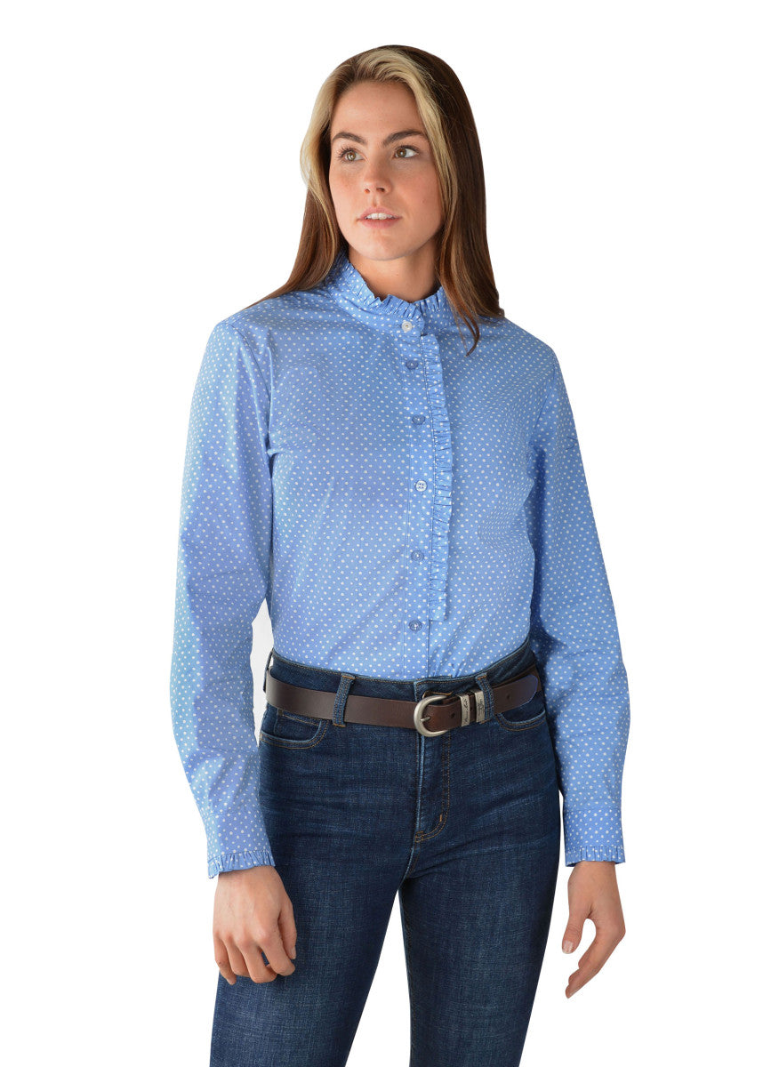 Thomas Cook Womens Liv Ruffle Collar Stretch Long Sleeve Shirt - Powder Blue