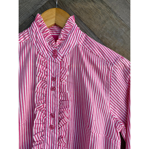 Outback Pink Stripe Ruffle Long Sleeve Shirt