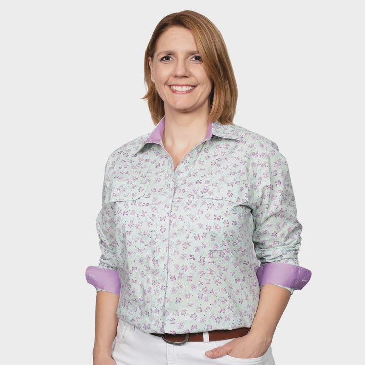 Just Country Womens Abbey Work Shirt - Spearmint Orchids