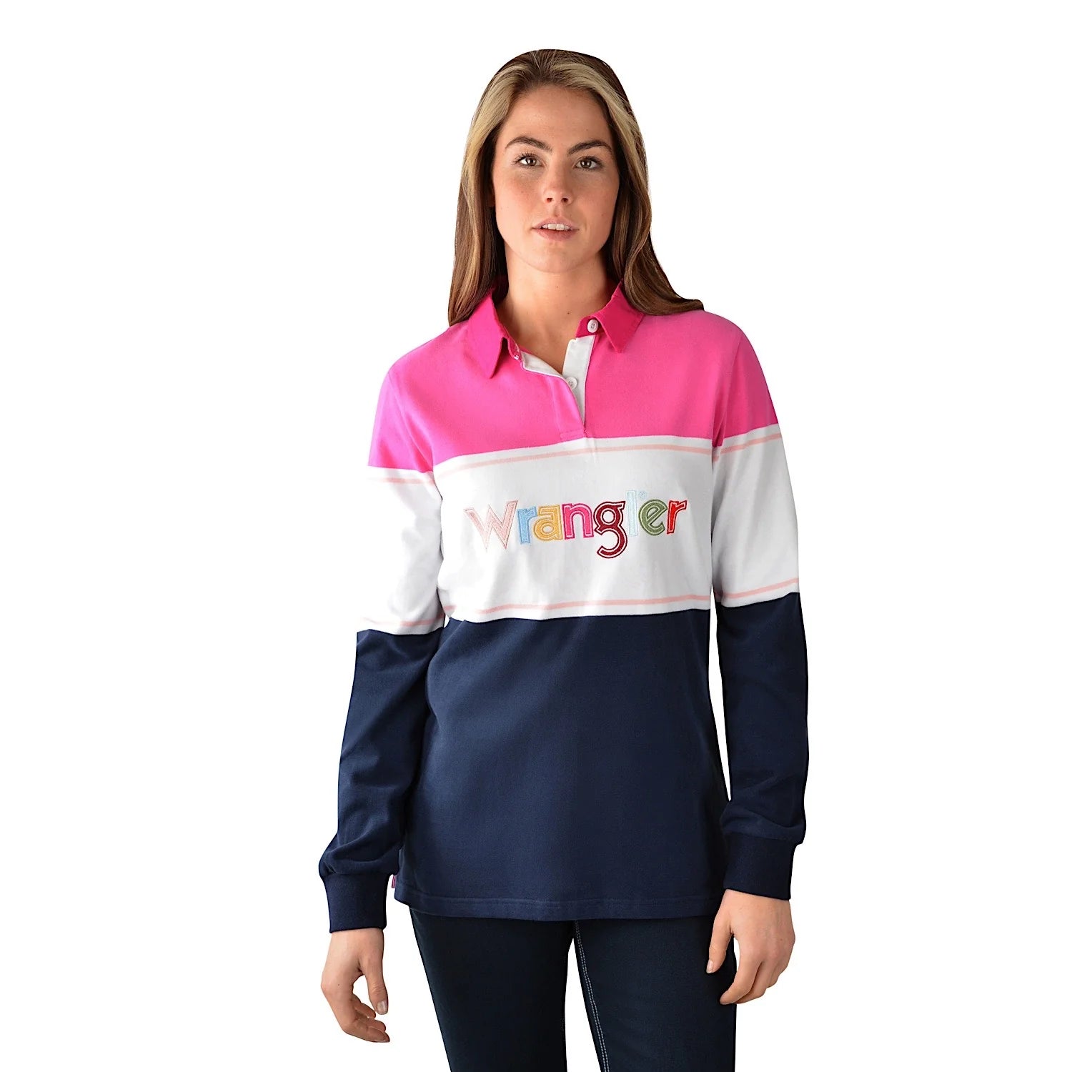 Wrangler Womens Sunset Rugby - Navy/White/Pink