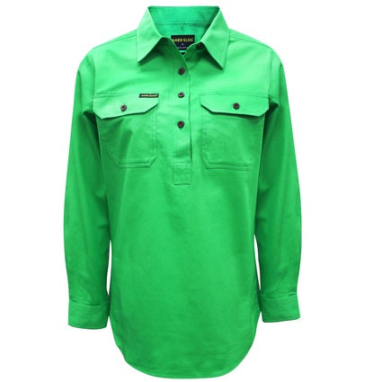 Hard Slog Half Button Workshirt - Lime Green