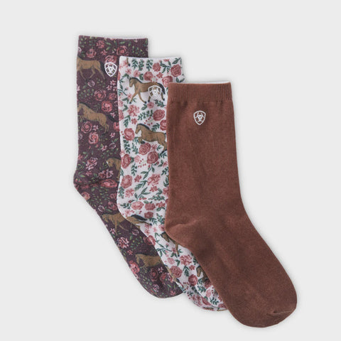 Ariat Womens Novelty Crew Socks Ash Rose TOILE