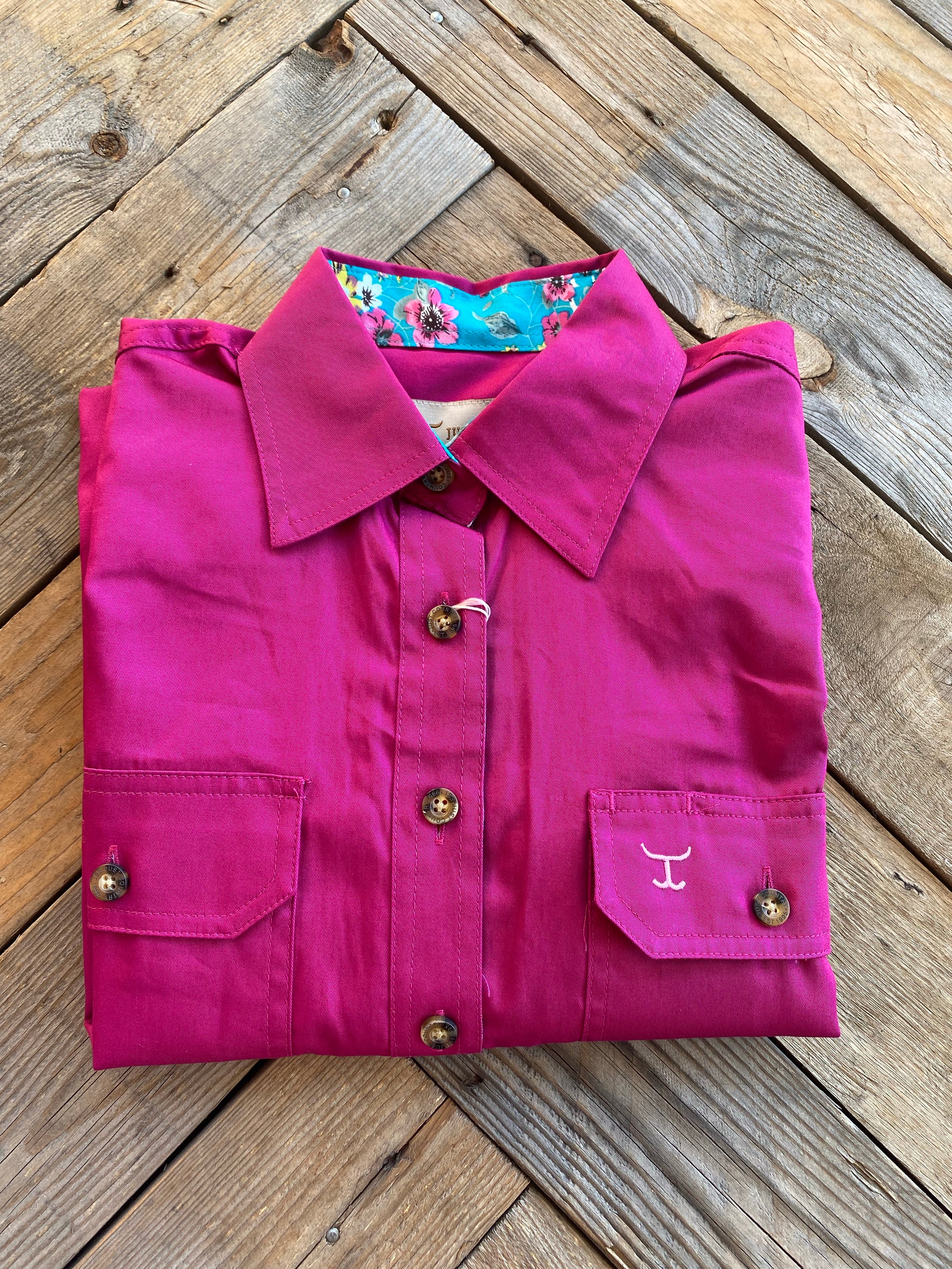 Just Country Jahna Half Button Workshirt Magenta/Turquoise Floral