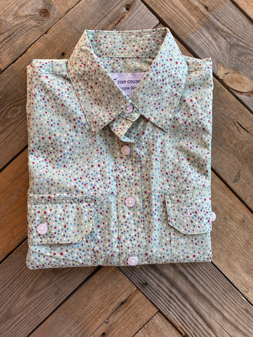 Just Country Half Button Workshirt Lichen Green Spots