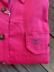 Just Country Jahna Half Button Workshirt Hot Pink/Denim Blue Garden